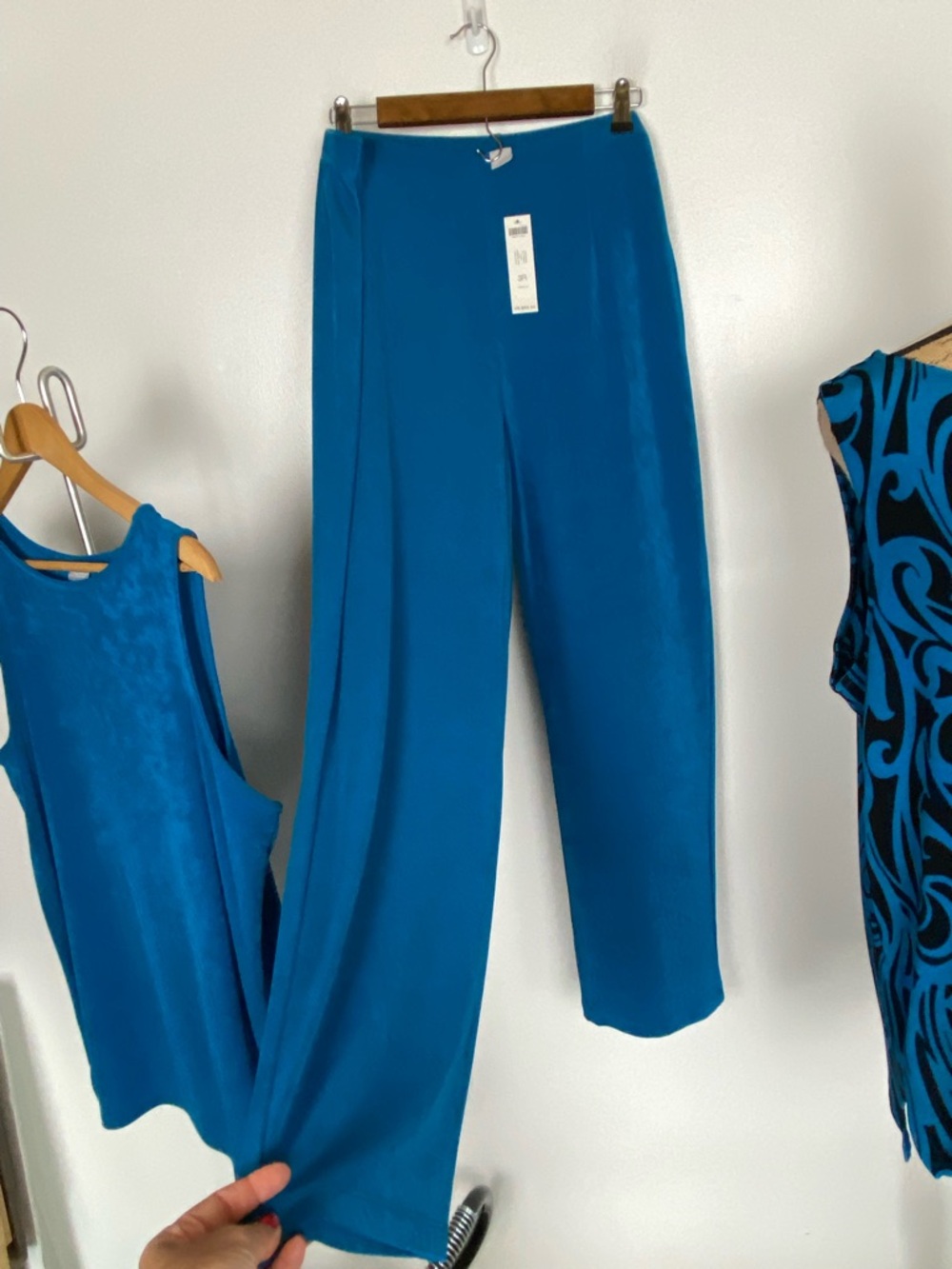 Chico's Travelers Pants Tank Top Three Pieces Set Sz XL Blue Floral Straight Leg - Picture 3 of 15
